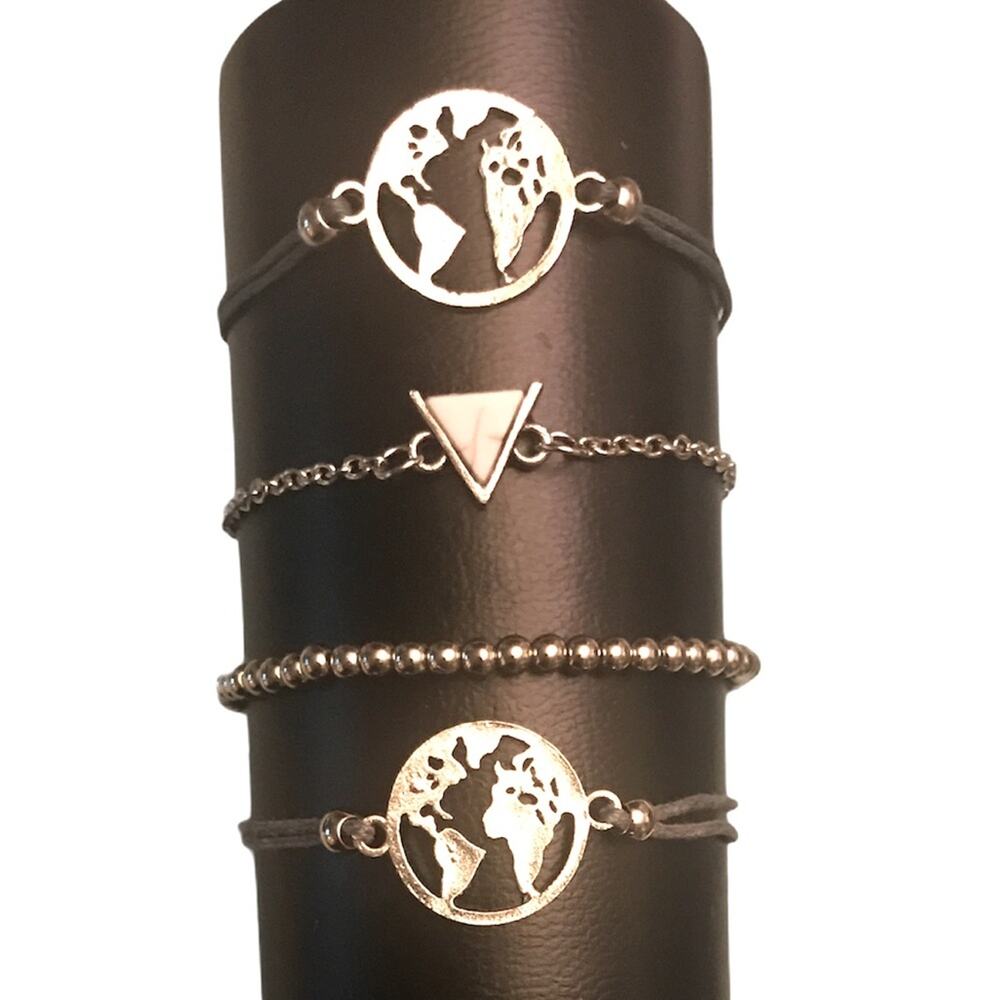 NYC Golden Grey Silver tone World Bracelet Set of 4